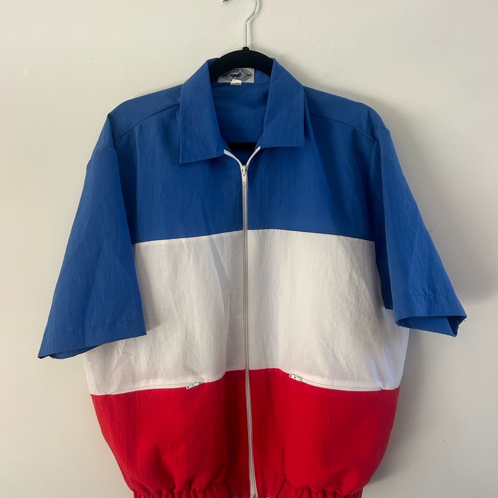 Colorblock Short-Sleeve Zip Jacket - Blue/White/Red